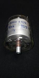 OLD VACUUM CAPACITOR OTK 200pF 10kV OD60 x L93 x 10mmOD terminals - Picture 1 of 8