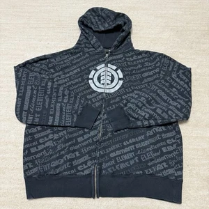Vintage Y2K Element Skateboards Skate Hoodie Spell-Out AOP Black Gray Men's Sz M - Picture 1 of 6
