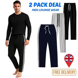 Paquete de 2 pantalones de salón de ropa de dormir para hombre - pantalones de pijama, ropa de dormir, jogger a rayas - Imagen 1 de 11