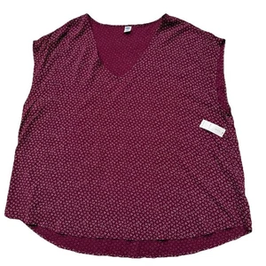 Old Navy Bluse Damen XXL Blumen weinrot kastig ärmellos leicht V-Ausschnitt Hi Low - Bild 1 von 7