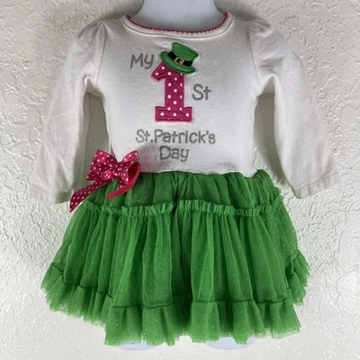Детское платье Koala 3/6 месяца My 1st St Patricks Day зеленая тюлевая юбка блестящий бант - Изображение 1 из 4