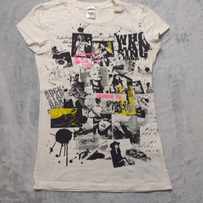 Rock & Rose Rock Star Photo Collage Women Tee Top Small Ivory - Image 1 of 4
