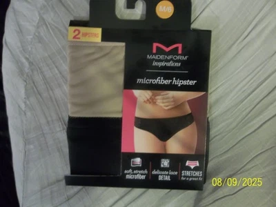 2 PR. MAIDENFORM INSPIRATIONS ~ HIPSTER ~ PANTIES ~ 带蕾丝边 ~ NIP ~ 黑色 & 棕色 ~ 尺寸 6 — 第 1/2 张图片