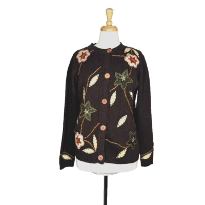 Stitches in Time Brown Floral VTG Button up Cardigan Womens Medium - Image 1 of 4