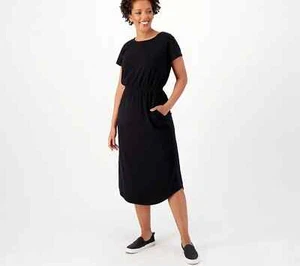 Vestido midi zuda Z-Air Slub Jersey espalda cruzada negro talla grande L A591227 - Imagen 1 de 2