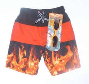 NEW ZeroXposur Surf Board Short Bathing Suit Fire Boys Kids 4 goggles NWT JJ69 - Picture 1 of 3