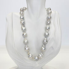 White South Sea Pearl Necklace Strand 12mm-13mm Baroque Pearls Silver Clasp 18"
