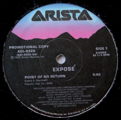 EXPOSE Point Of No Return 12" DJ PROMO 1985 - Image 1 of 2