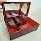 Jewelry Box Sturdy Plastic Marbled Lid Hinged Compartment + 2 Mirrors Vtg 60s