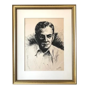 Vintage Original Art Deco Era Drawing Portrait of a Man Hollywood Circa 1930s by - Picture 1 of 5