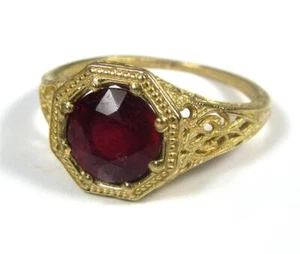 2CT Natural Round Ruby Engagement Promise Ring 10K Yellow Gold Open Filigree - Picture 1 of 10