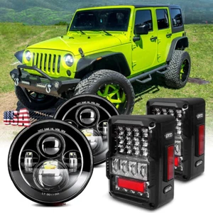 For Jeep 2007-2017 Wrangle JK JKU Taillights LED Headlights DOT High/Low Beam - Picture 1 of 13