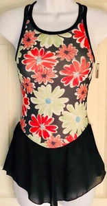 GK ICE FIGURE SKATE DRESS ADULT SMALL CAMISOLE PRINT FOIL BLACK VELVET AS NWT - Picture 1 of 8