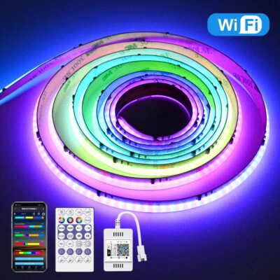 WiFi COB RGBIC LED Stripe 12V 2m 3m 5m Addressable IC WS2811 Streifen für Alexa - Bild 1 von 4