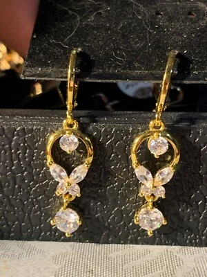 Elegant CZ Dangle Earrings 18KT Gold Filled E-164 - Image 1 of 2