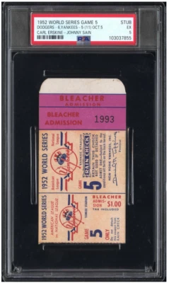 1952 年世界系列赛 5 号门票存根 PSA Ex 5 — 第 1/2 张图片
