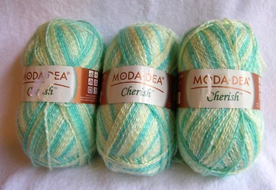3 Skein Lot Moda Dea "Cherish" DK Weight Lemon Mint Color 100% Acrylic Yarn - Image 1 of 2