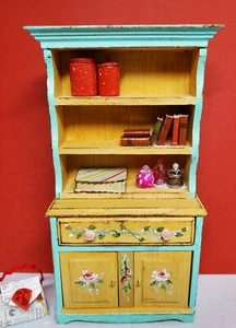 Miniature Dollhouse Bookshelf Cabinet Artisan Hand Painted Cottage Style - Picture 1 of 6