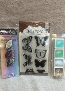 Bo Bunny Butterfly Flutter 7 pc stamp set and mini ink pads lot - Picture 1 of 5