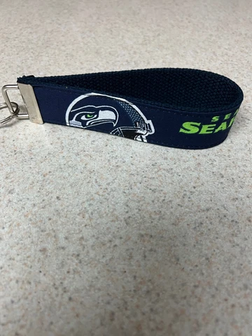 Key Ring Fob - Wristlet Style - NFL - Seattle Seahawk on Navy  - Free Shipping Cover