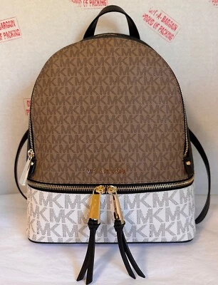 Michael Kors Rhea Zip Medium MK LOGO  Brown Black Multi Backpack, Travel bag - Image 1 of 3