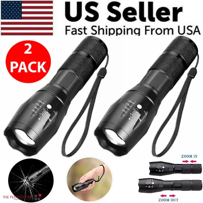 Super-Bright 90000LM LED Tactical Flashlight 5 Modes Zoomable Torch Searchlight - Image 1 of 4