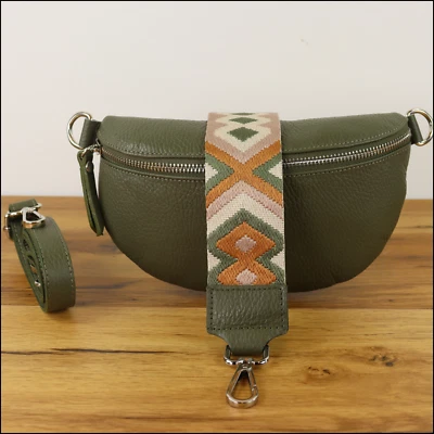 Umhängetasche Damen, Bauchtasche Damen Leder, Crossbody Bag Damen Breiter Gurt