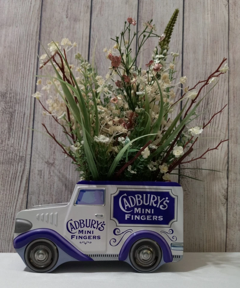 VTG. Style CADBURYS UK Old Fashioned Delivery Truck Tin Farmhouse w/WildFlowers  - Image 1 of 4