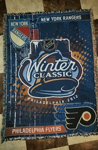 2012 Winter Classic Woven Throw Blanket Tapestry NHL NY RANGERS VS PHILLY FLYERS - Picture 1 of 9