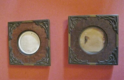 Paire petits cadres anciens art nouveau bronze et loupe - Photo 1/4