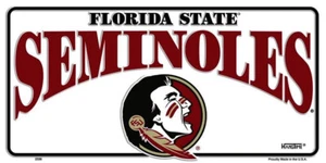 Florida Seminoles FSU White Aluminum License Plate - Picture 1 of 1