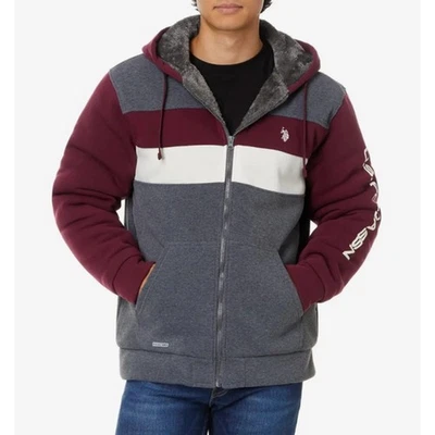 Chaqueta Polo Assn Para Hombres Cremallera Completa Forrada Sherpa Bordado Poni Logo Talla S Foto 1 de 4