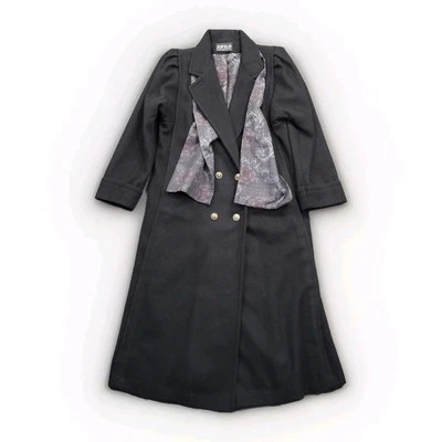 Vtg Jofeld Coat Womens Medium Black Wool Blend Trench Removable Matching Scarf - Image 1 of 4