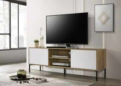 Soporte TV Burke 70" Blanco y Roble 2 Puertas Foto 1 de 4