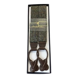 Brooks Brothers Suspenders Braces Tweed And Brown Leather Adjustable New USA - Picture 1 of 9