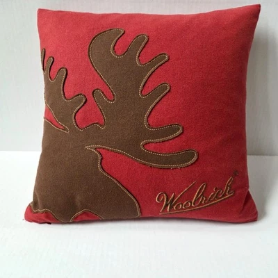 Woolrich Pillow Red Felted Wool Moose Applique Down Insert Country Cabin 16x16 - Image 1 of 4