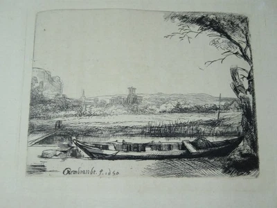 REMBRANDT (1606-1669) RARE Gravure PAYSAGE BATEAU HOLLANDE AMAND DURAND B.236 - Photo 1/4