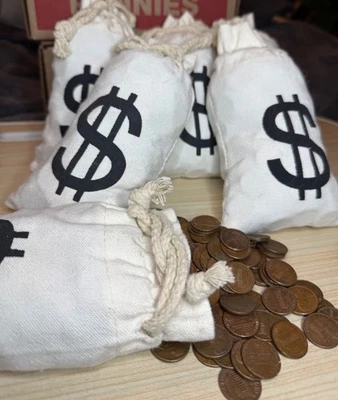 Money Bag Filled with 5 Pounds Copper Pennies 1959-1981 UNSEARCHED!!! - Image 1 of 2