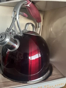 Wolfgang Puck  NEW Stainless Steel 2.45 Quarts Red Whistling Tea Coffee Kettle - Picture 1 of 12