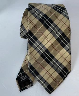 Black & Brown 1826 Plaid Print Tan Brown Black 100% Silk Men’s Tie 3 1/4" x 60” - Image 1 of 4