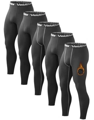 Pacote com 5 calças de compressão térmica masculinas lã média 3 preto+2 preto (cinza) - Imagem 1 de 4