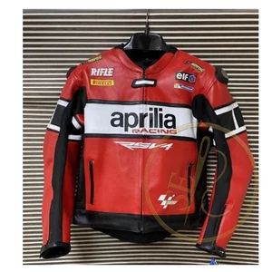 Red Color Jacket Aprilia Racing MotoGP Sports Biker Leather Jacket - CE Armored - Picture 1 of 6