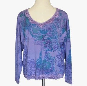 Blusa Lovely by Mitchell Gross NUEVA Púrpura Azul Floral Encaje Ribete Para Mujer 2X - Imagen 1 de 12