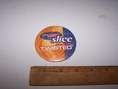 ORANGE SLICE TWISTED Soda Soft Drink Pinback Button Pin - Image 1 of 2
