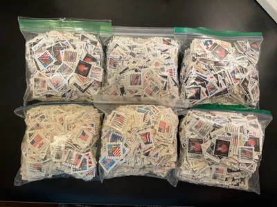 3-Pounds/lbs. Used US Stamps on Paper. Flags ONLY.  Cut Close. Dups.Thousands - Image 1 of 2