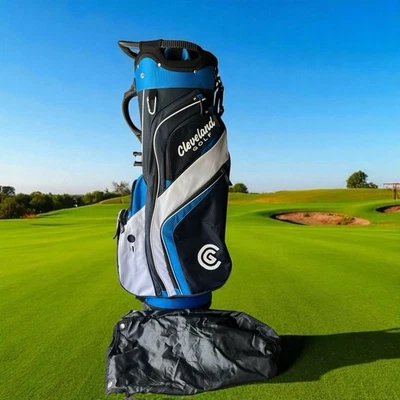 Cleveland 14 Way Dividers Cart Carry Golf Bag Black White Blue Raincover - image 1 of 4