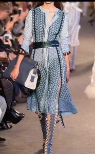 Altuzarra 2018 Light Blue Long Sleeve Grenelle Broderie Anglaise Midi Dress READ - Picture 1 of 12