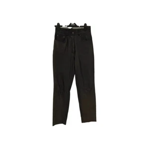 Vintage 90s Y2k Real Leather Trousers Black with Greenish Bronze Shimmer Size 12 - Picture 1 of 17