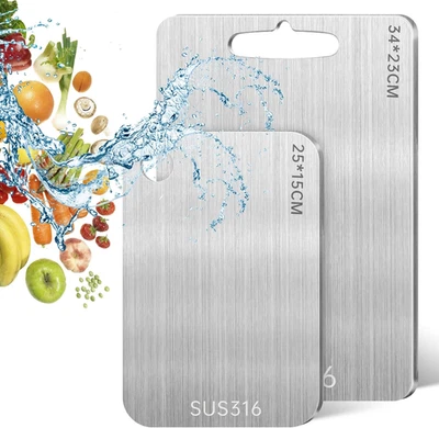 2 Pezzi Tagliere in Acciaio Inossidabile 316, Multifunzione Tagliere Cucina per  - Immagine 1 di 4