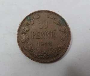 Finlandia Russia Nicola II grande rame 10 Pennia 1912 SCARCE bello - Foto 1 di 2